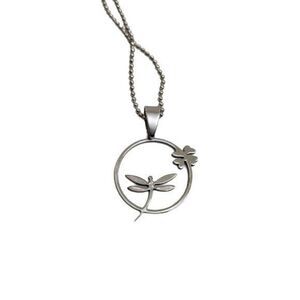 Dragonfly Necklace Silver Tone‎ Clover Floral Circl